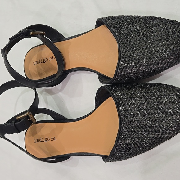 indigo rd. Black Rafia Ankle Strap Flats 8.5 - Picture 3 of 5